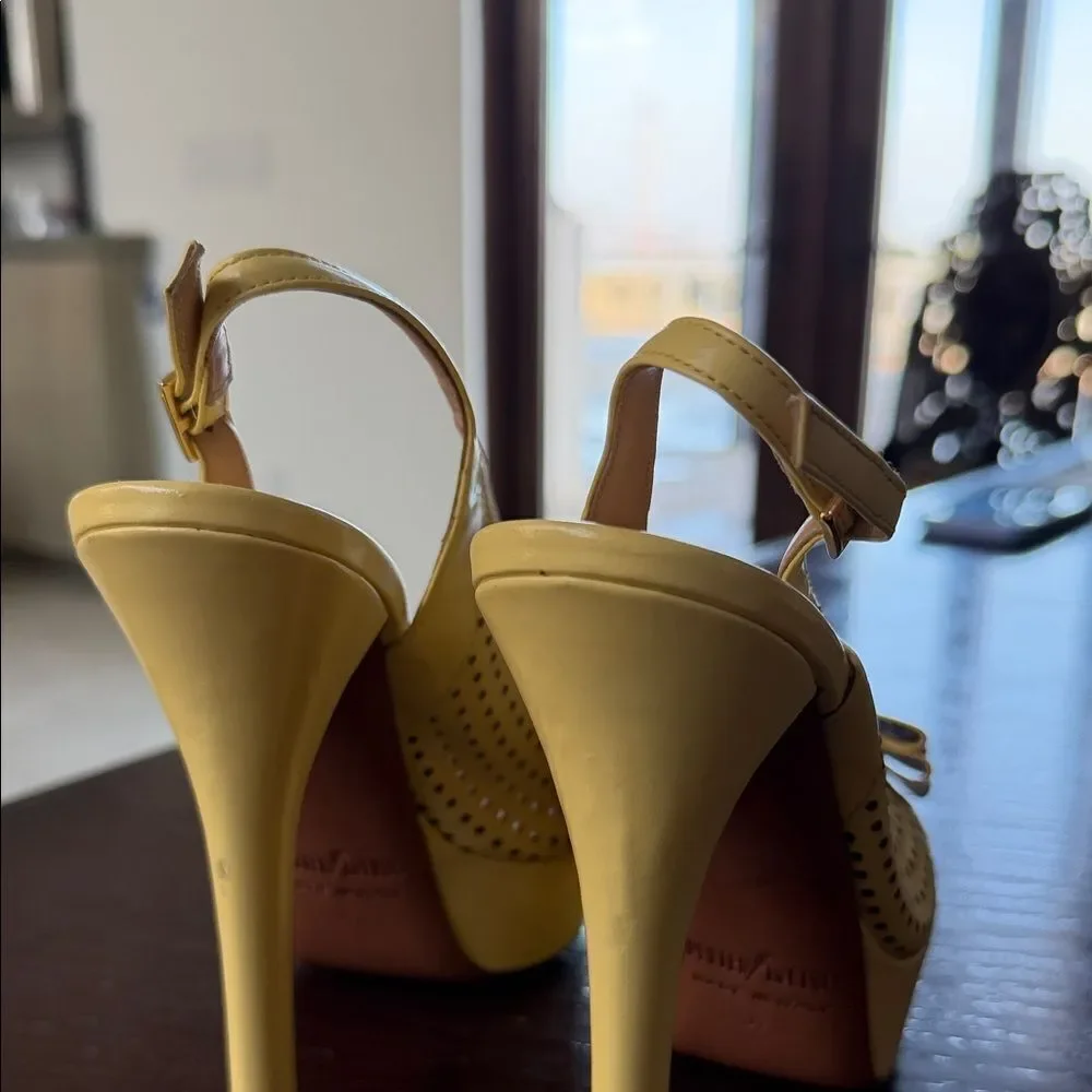 Palter Deliso pale Yellow Perforated retro vintage pinup Bow Heels 37